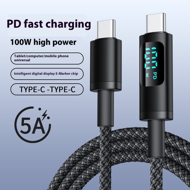 100W Digital Display Double Type-c Fast Charging Mobile Phone Data Cable